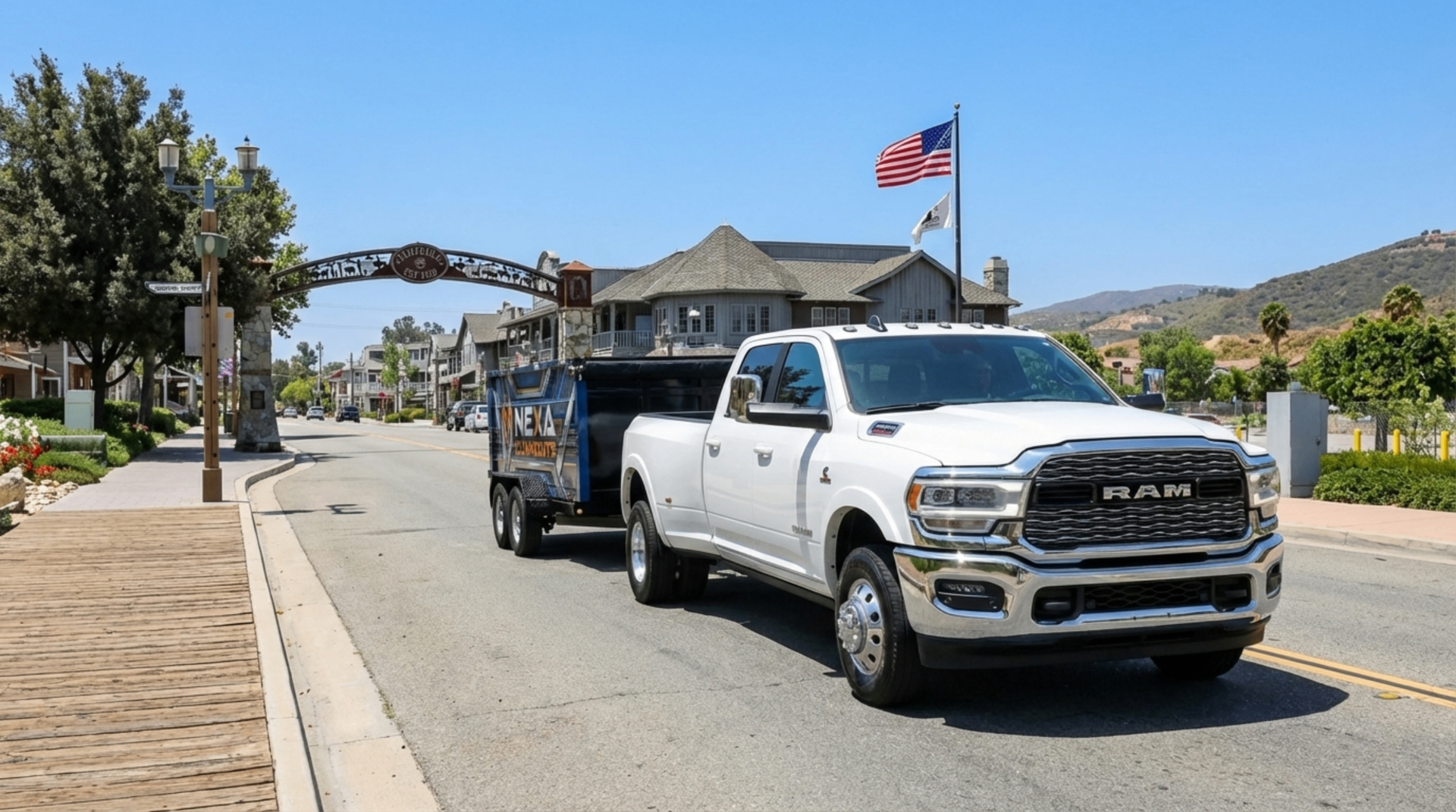 Nexa Cleanouts truck at Old Town Temecula ready for junk removal service